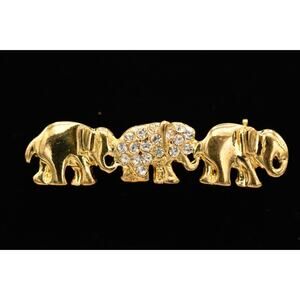 Vintage Elephant Pin Brooch Figural Pave Rhinestone Crystal Gold NOS 80s BinA5